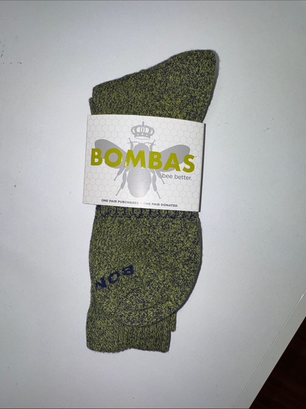 Bombas Olive Marled Crew Socks with Navy Logo